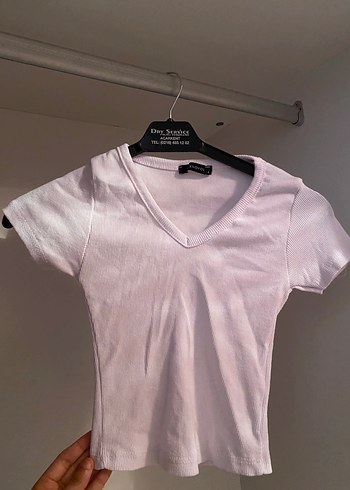 Beyaz V yaka crop
