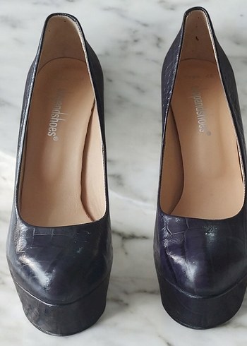 Mor Deri Yılan Desenli Platform Topuklu Stiletto - Görsel 2