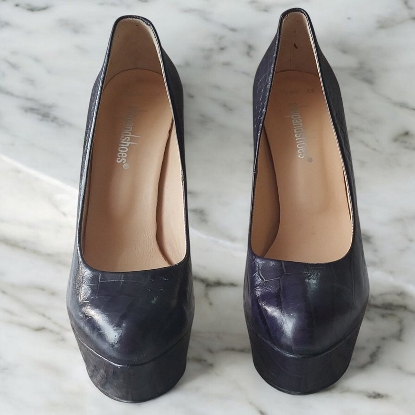 Mor Deri Yılan Desenli Platform Topuklu Stiletto - Görsel 2