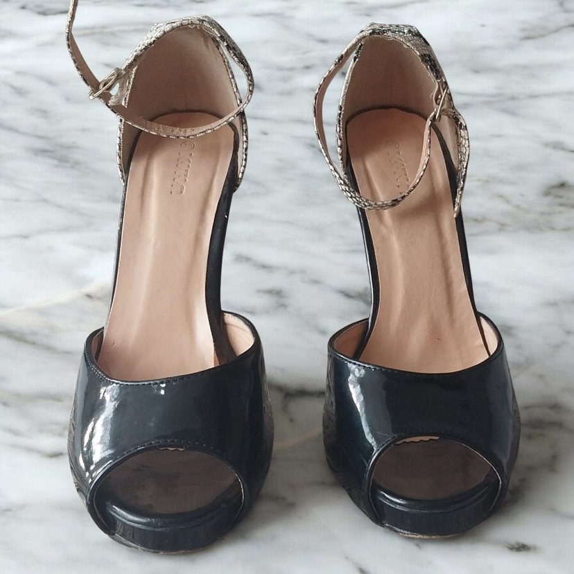 Yılan Desenli Siyah Laced Stiletto Topuklu Ayakkabı - Görsel 2