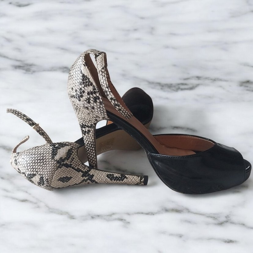 Yılan Desenli Siyah Laced Stiletto Topuklu Ayakkabı - Görsel 3