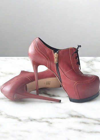 Bordo Deri Stiletto Topuklu Kadın Ayakkabı - Görsel 3