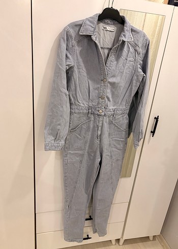 Uzun Kollu Kadın Denim Tulum - Görsel 3