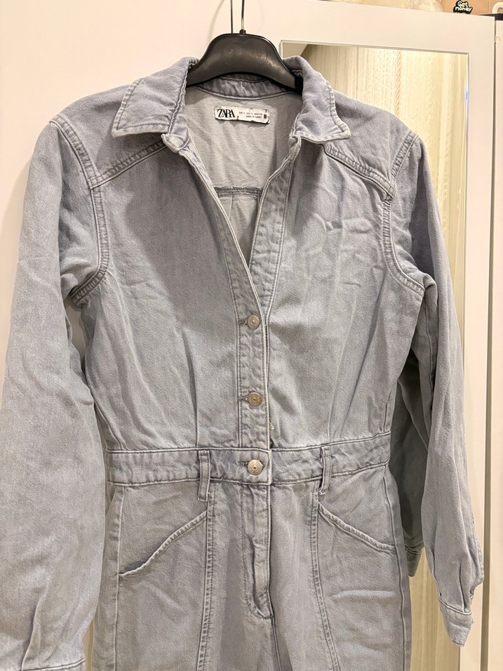 Uzun Kollu Kadın Denim Tulum - Görsel 5