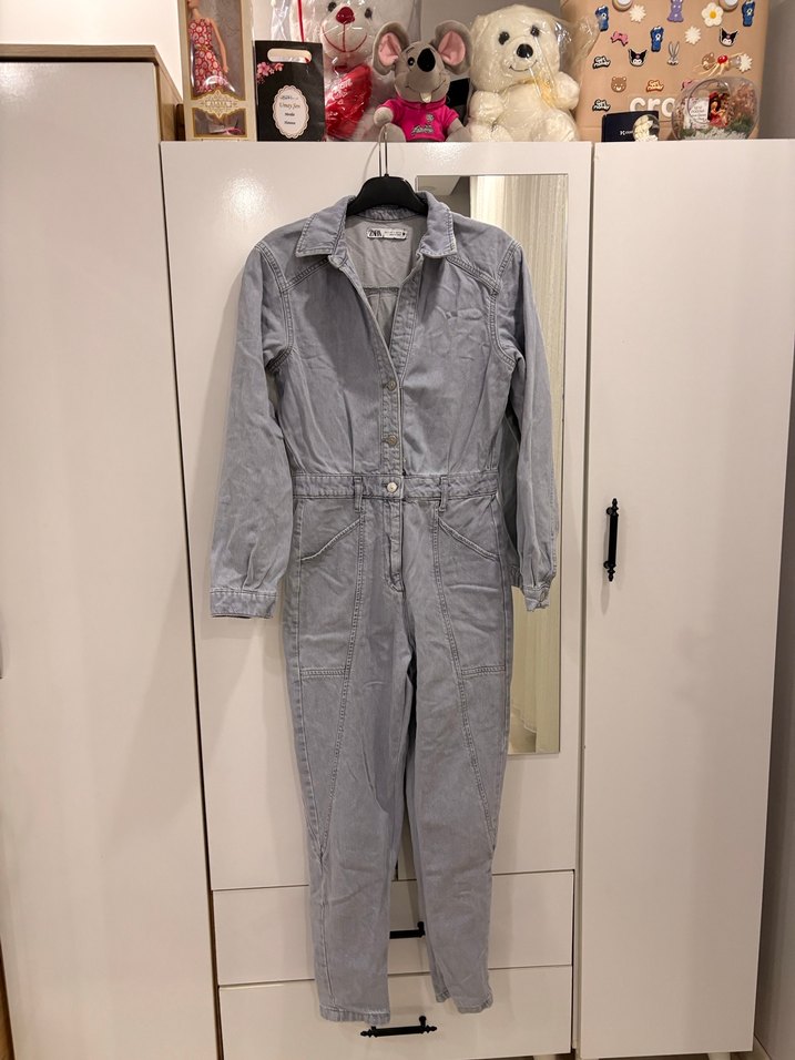 Uzun Kollu Kadın Denim Tulum - Görsel 2