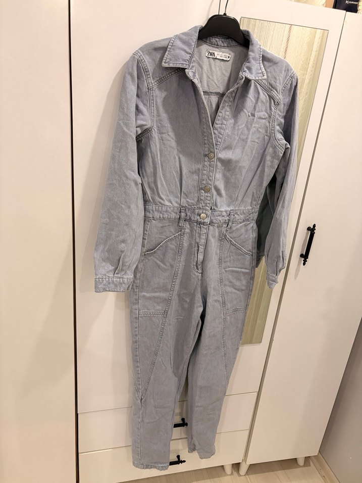 Uzun Kollu Kadın Denim Tulum - Görsel 3