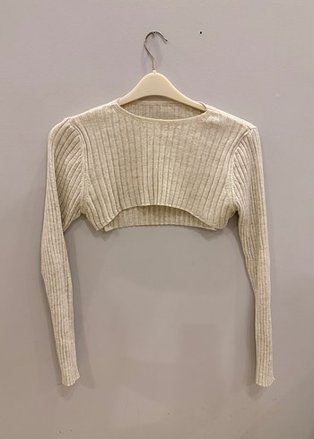 Krem Renk Fitilli Kısa Triko Kadın Kazak - Görsel 2