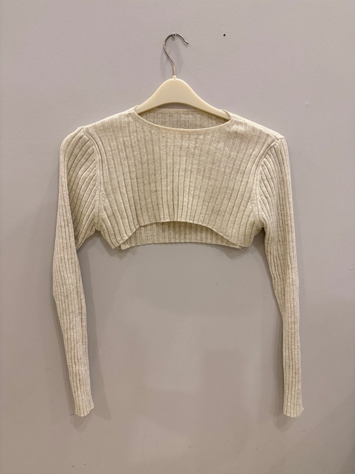 Krem Renk Fitilli Kısa Triko Kadın Kazak - Görsel 2