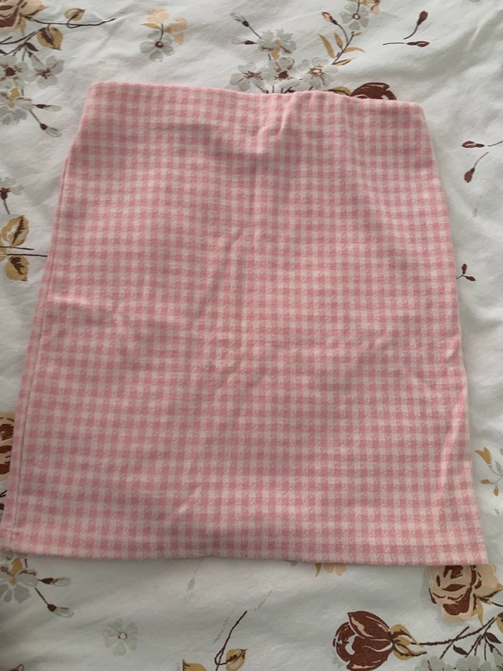 Düğmeli Pembe Mini Kareli Etek - Görsel 2