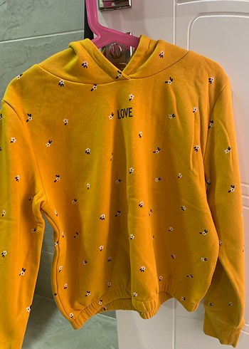 Sarı Kapüşonlu Nakışlı Kadın Sweatshirt - Görsel 4