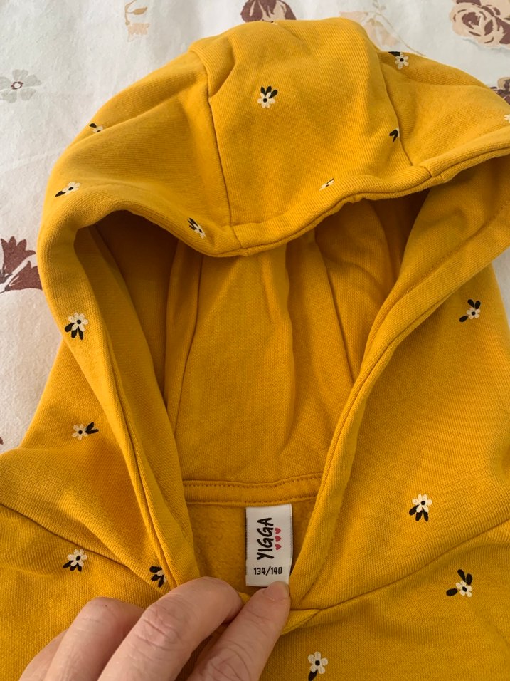 Sarı Kapüşonlu Nakışlı Kadın Sweatshirt - Görsel 2