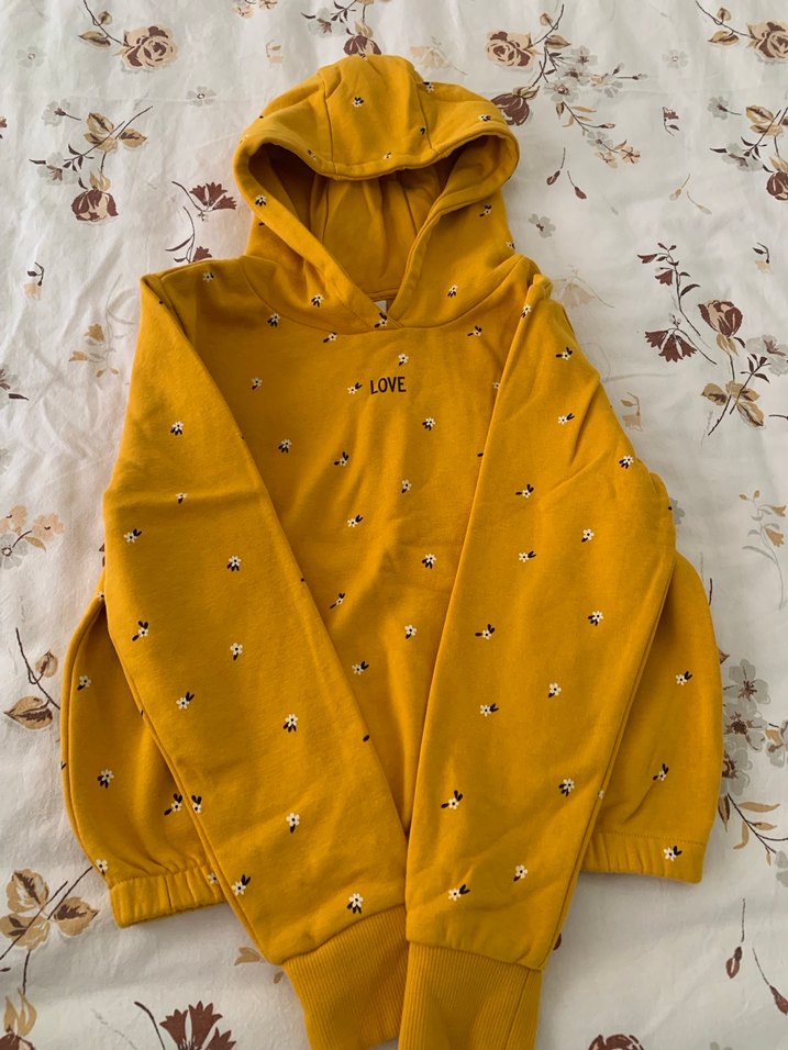 Sarı Kapüşonlu Nakışlı Kadın Sweatshirt - Görsel 3