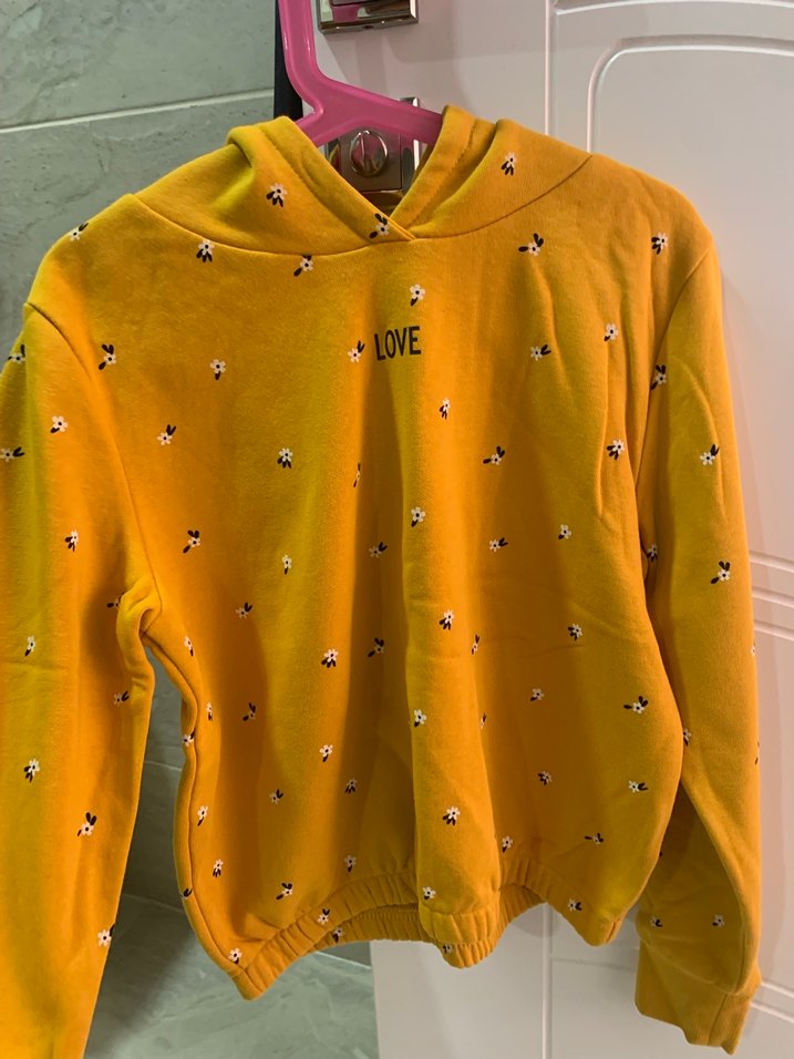 Sarı Kapüşonlu Nakışlı Kadın Sweatshirt - Görsel 4