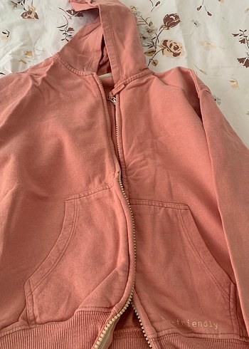 Kız Çocuk Kapüşonlu Fermuarlı Pembe Ceket - Görsel 2