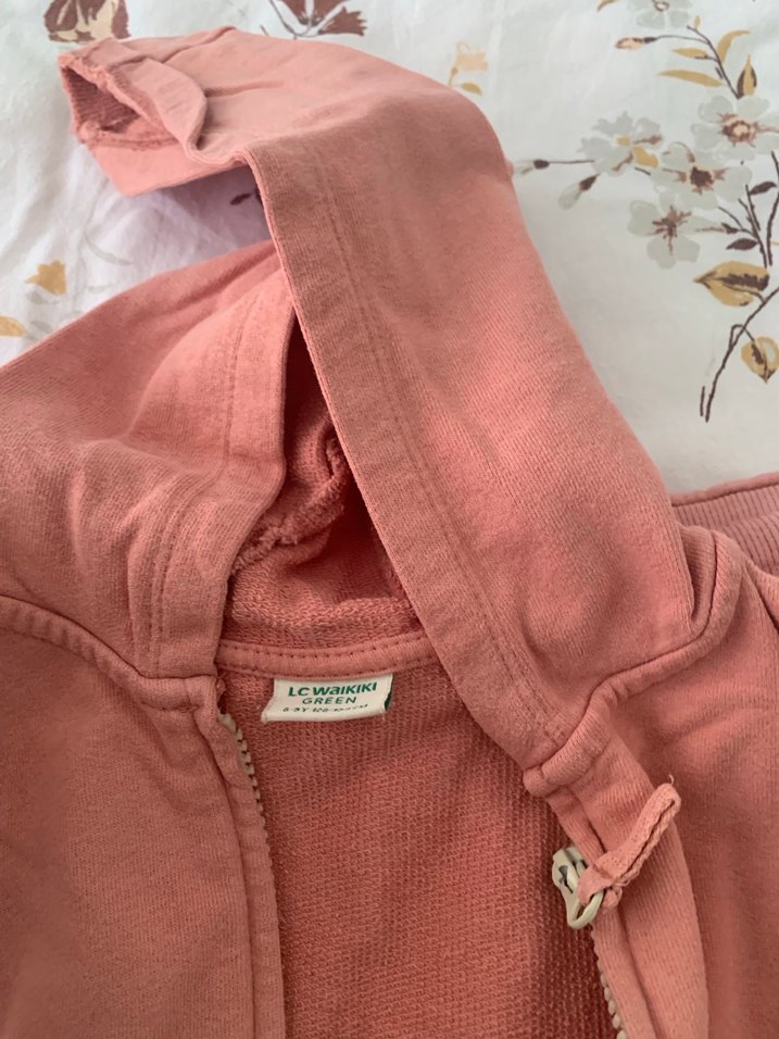 Kız Çocuk Kapüşonlu Fermuarlı Pembe Ceket - Görsel 3