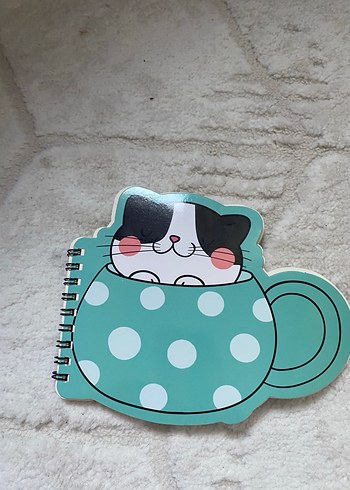 Turkuaz Puantiyeli Kedi Tasarımlı Defter