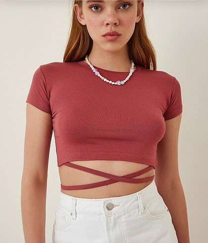 Zara Belden bağlamalı crop