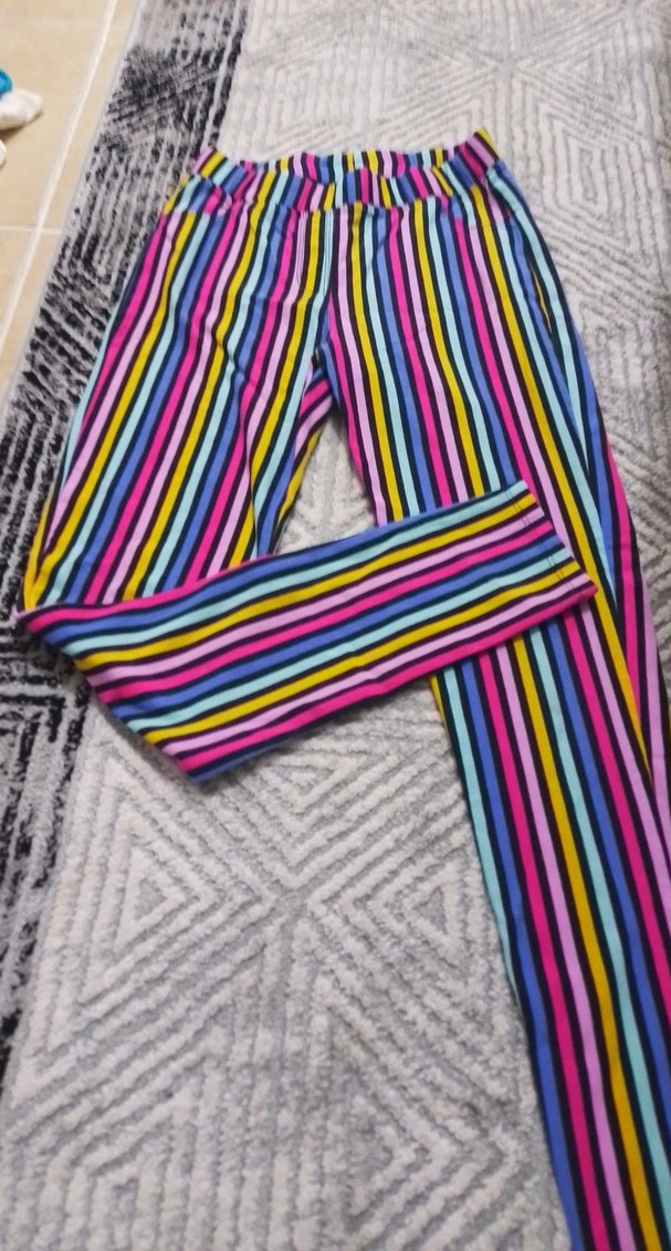 Renkli Çizgili Kadın Kumaş tayt - Görsel 2