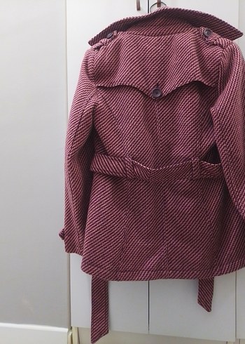 Bordo Düğmeli Midi Kadın Kaban - Görsel 5