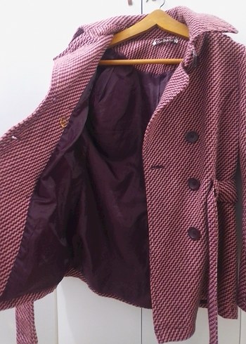 Bordo Düğmeli Midi Kadın Kaban - Görsel 3