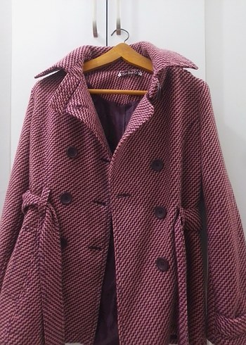 Bordo Düğmeli Midi Kadın Kaban - Görsel 2