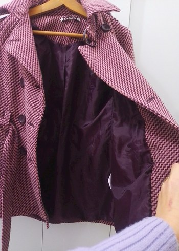 Bordo Düğmeli Midi Kadın Kaban - Görsel 4