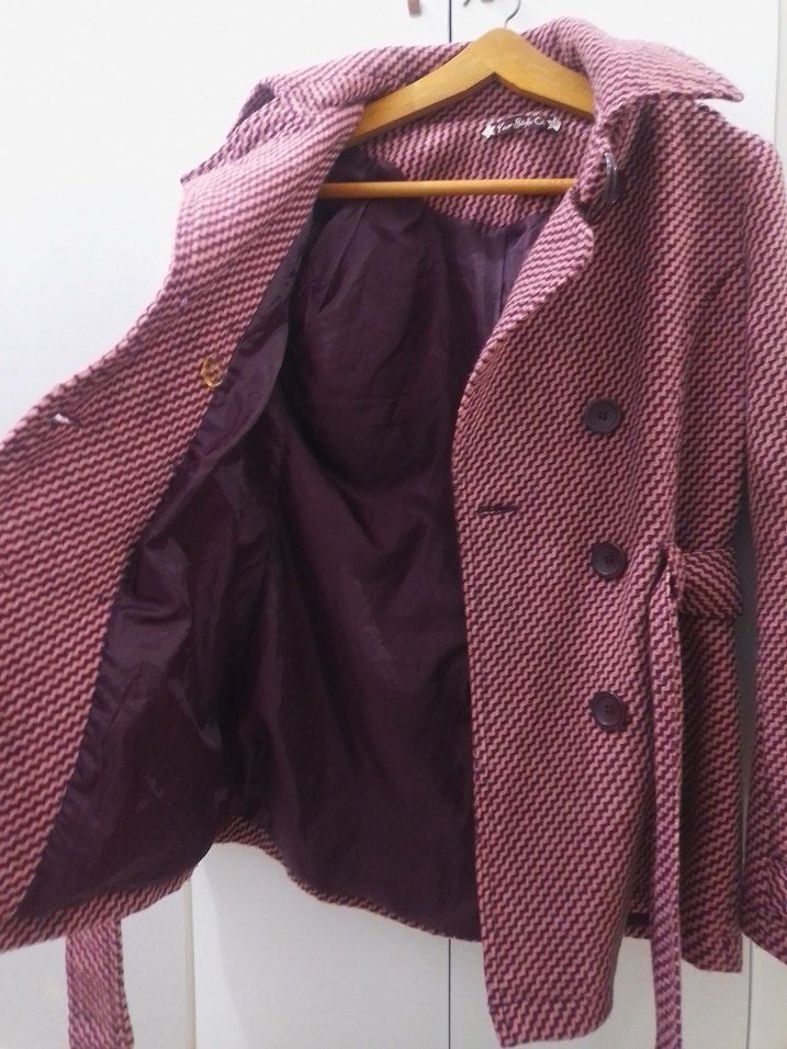 Bordo Düğmeli Midi Kadın Kaban - Görsel 3