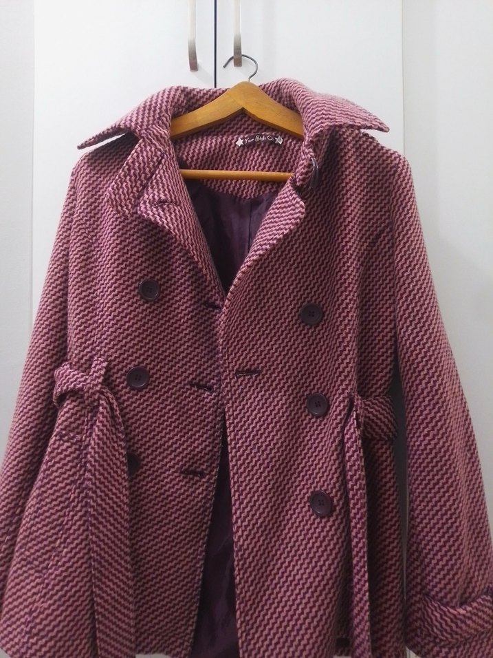 Bordo Düğmeli Midi Kadın Kaban - Görsel 2