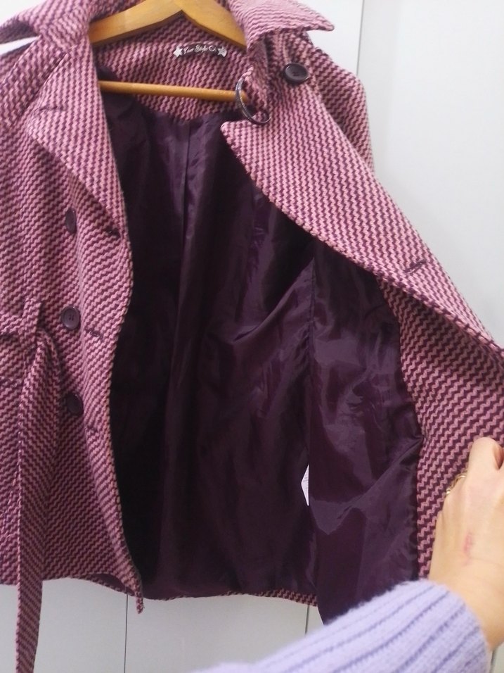 Bordo Düğmeli Midi Kadın Kaban - Görsel 4