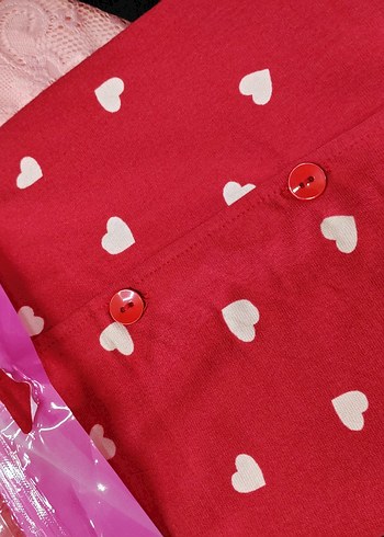 Victoria s Secret Kısa Kollu Kırmızı Kalp Desenli Mini Kadın Pijama