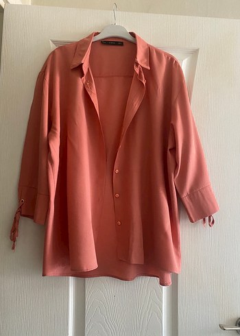 Pembe Midi Düz Kesim Saten Gömlek