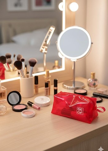 Turuncu Şeffaf Kadın Makyaj Çantası - Görsel 4