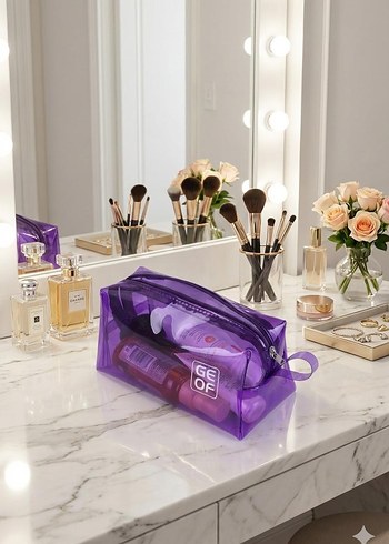 Turuncu Şeffaf Kadın Makyaj Çantası - Görsel 6