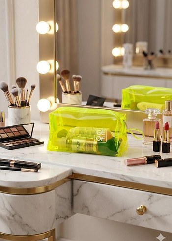 Turuncu Şeffaf Kadın Makyaj Çantası - Görsel 2