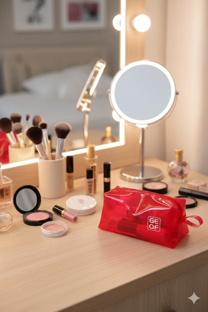 Turuncu Şeffaf Kadın Makyaj Çantası - Görsel 4