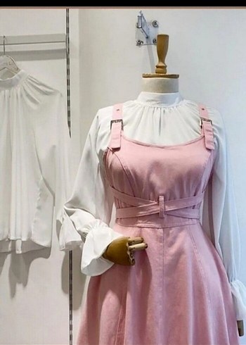 diğer Beden pembe Renk Pembe Midi Strappy Pamuklu Elbise