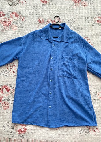 Zara Düğmeli Mavi Keten Gömlek
