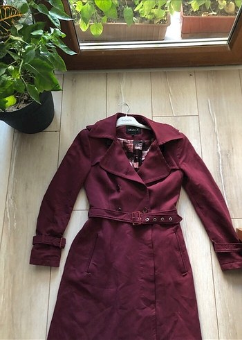 s Beden Alvina Bordo Kadın Kemerli Uzun Trençkot