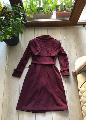 s Beden bordo Renk Alvina Bordo Kadın Kemerli Uzun Trençkot