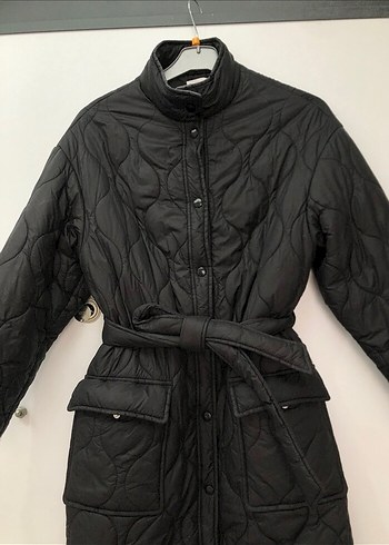 xs Beden Bershka Kemerli Siyah Uzun Kadın kaban