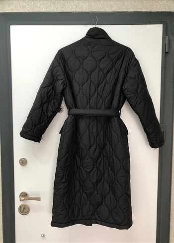 xs Beden siyah Renk Bershka Kemerli Siyah Uzun Kadın kaban