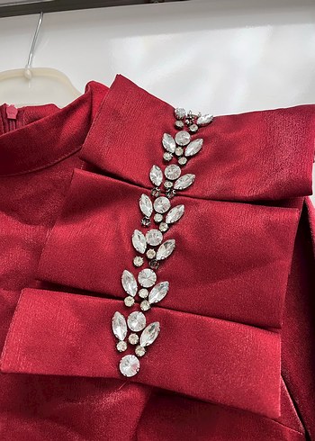 Bordo Uzun Kollu Drapeli Abiye Elbise - Görsel 5