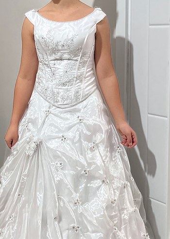 Vintage Y2K Beyaz Straplez Mini Gelinlik Takımı - Görsel 6