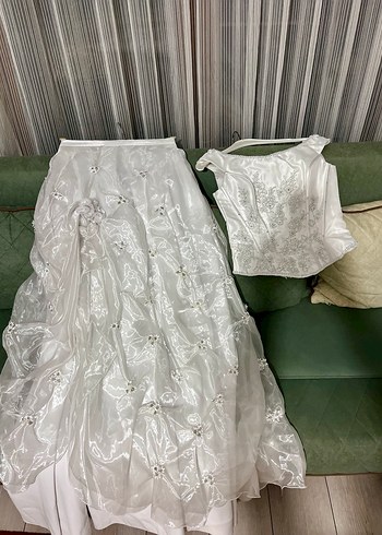 Vintage Y2K Beyaz Straplez Mini Gelinlik Takımı - Görsel 2