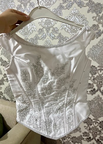 Vintage Y2K Beyaz Straplez Mini Gelinlik Takımı - Görsel 5