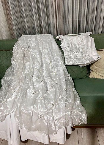 Vintage Y2K Beyaz Straplez Mini Gelinlik Takımı - Görsel 3