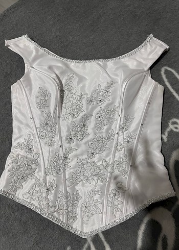 Vintage Y2K Dantel Detaylı Beyaz Nakışlı Büstiyer - Görsel 6