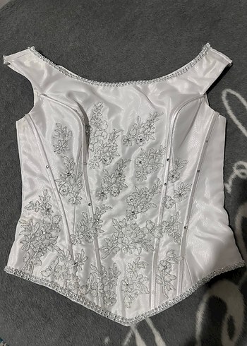 Vintage Y2K Dantel Detaylı Beyaz Nakışlı Büstiyer - Görsel 2