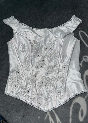 Vintage Y2K Dantel Detaylı Beyaz Nakışlı Büstiyer - Görsel 3
