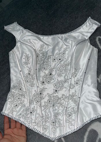 Vintage Y2K Dantel Detaylı Beyaz Nakışlı Büstiyer - Görsel 5